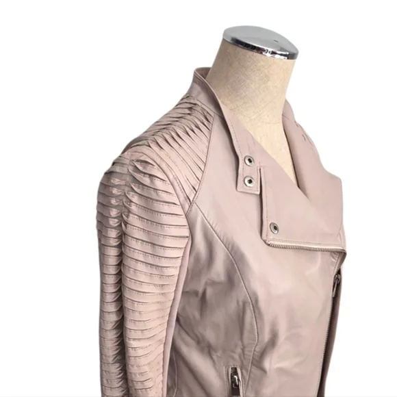 Lamarque Pink Leather Jacket Asymmetrical Zipper Fitted Sz XS - Picture 4 of 13
